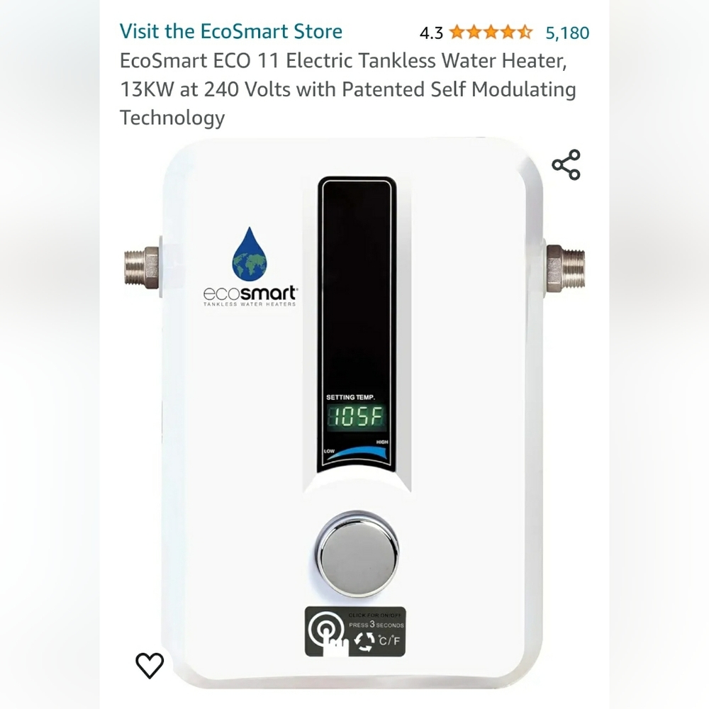EcoSmart ECO 11 Electric Tankless Water Heater, 13KW, 240 Volts New without box